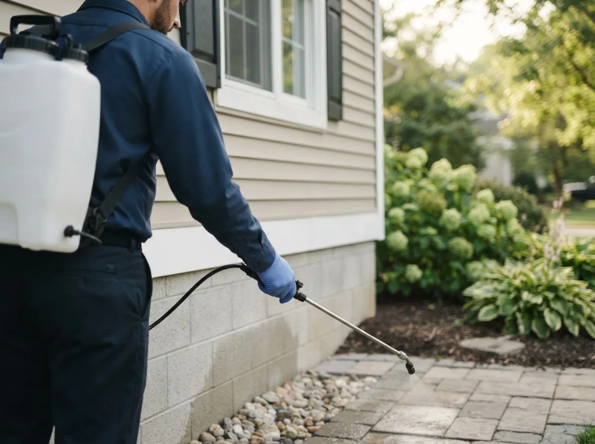 Pest control technician inspecting a home in Big Sandy, TN